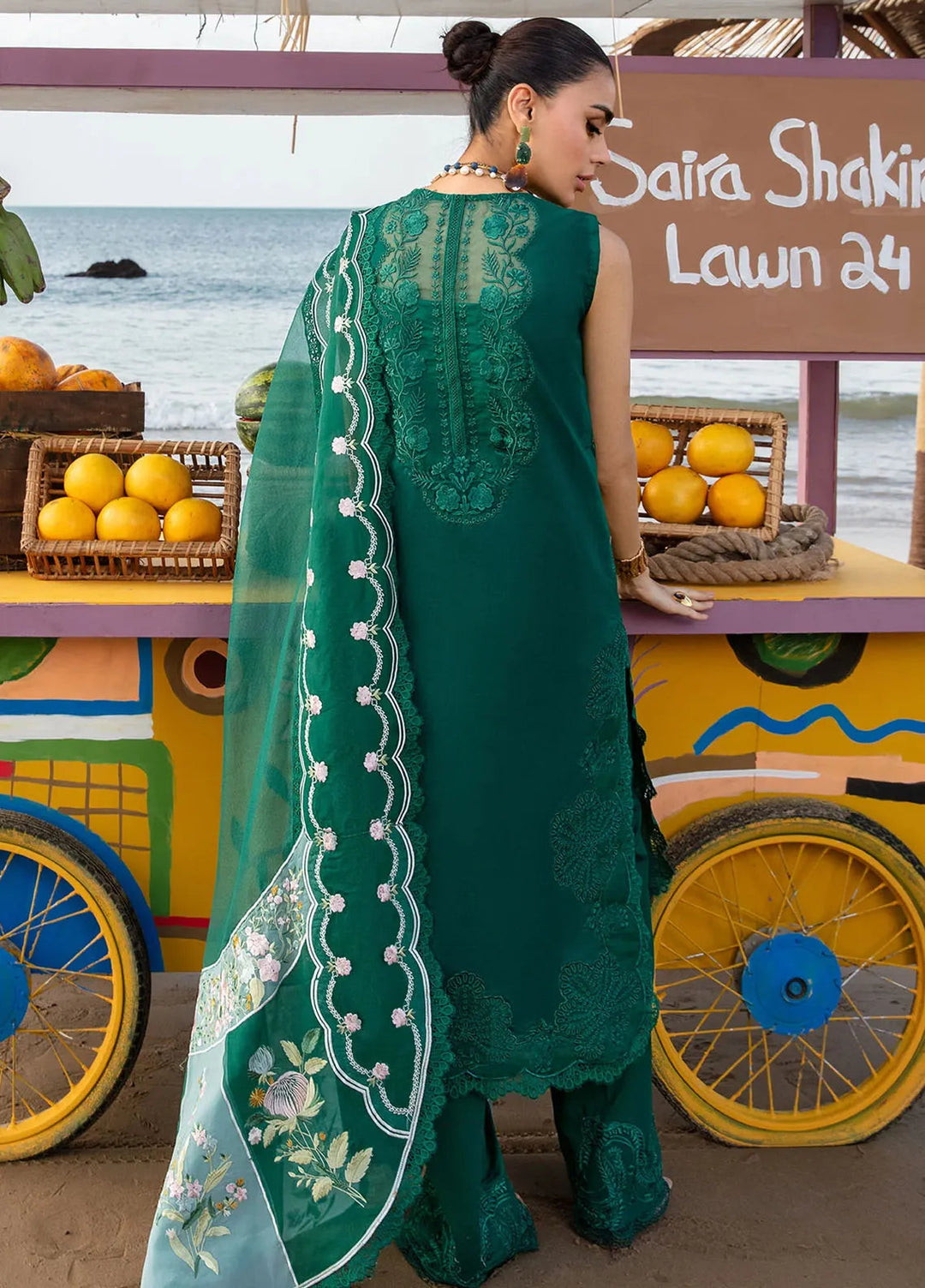 Saira Shakira Embroidered Lawn Suits Unstitched 3 Piece SSR24C Ulysses-Seaweed - Summer Collection