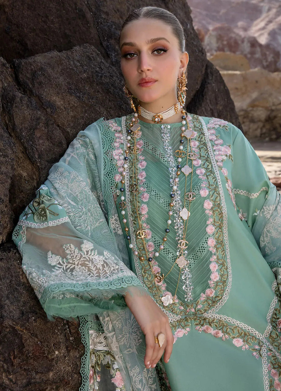 Saira Shakira Embroidered Lawn Suits Unstitched 3 Piece SSR24C Winds of Eden-Jade - Summer Collection