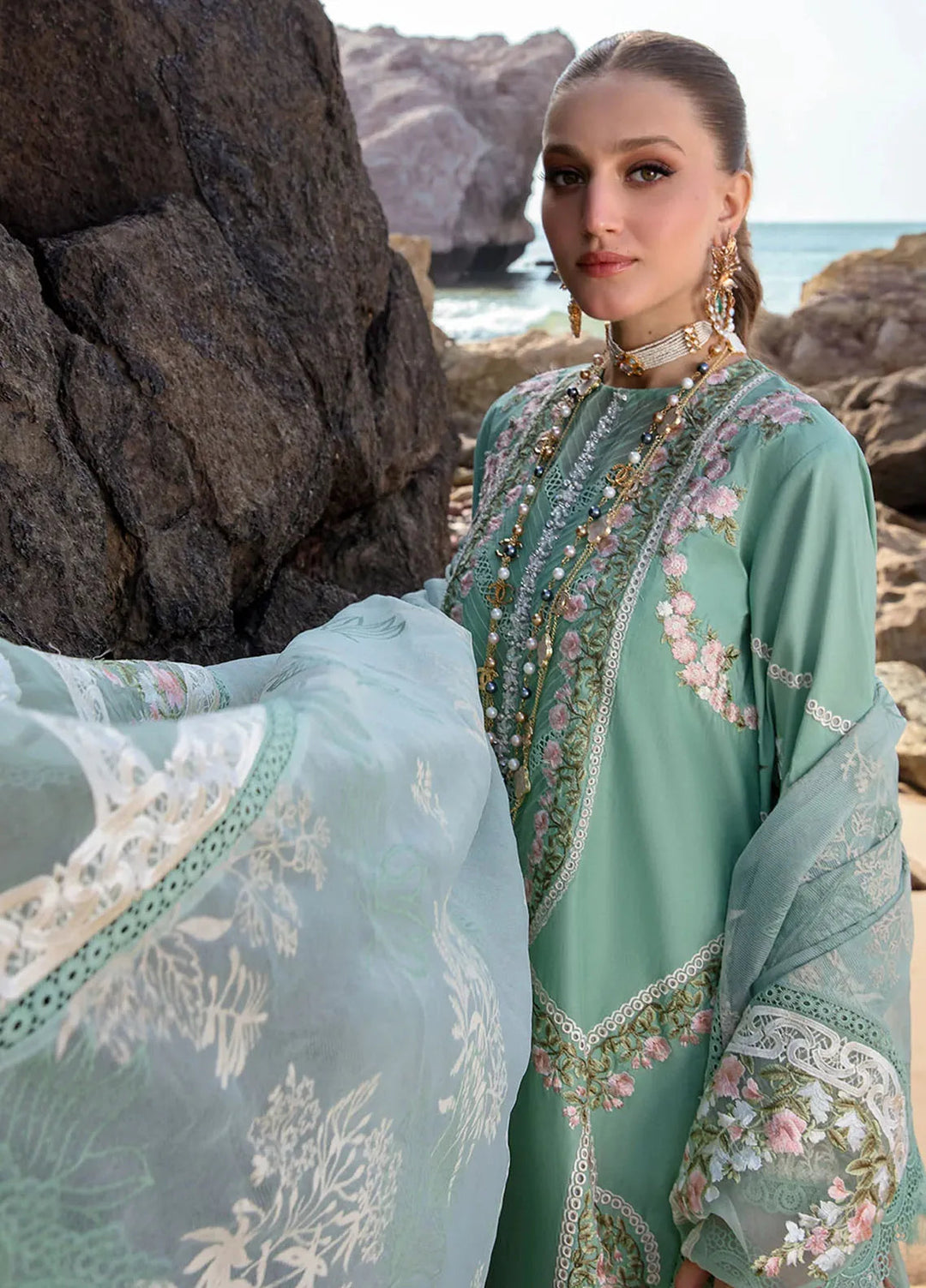 Saira Shakira Embroidered Lawn Suits Unstitched 3 Piece SSR24C Winds of Eden-Jade - Summer Collection