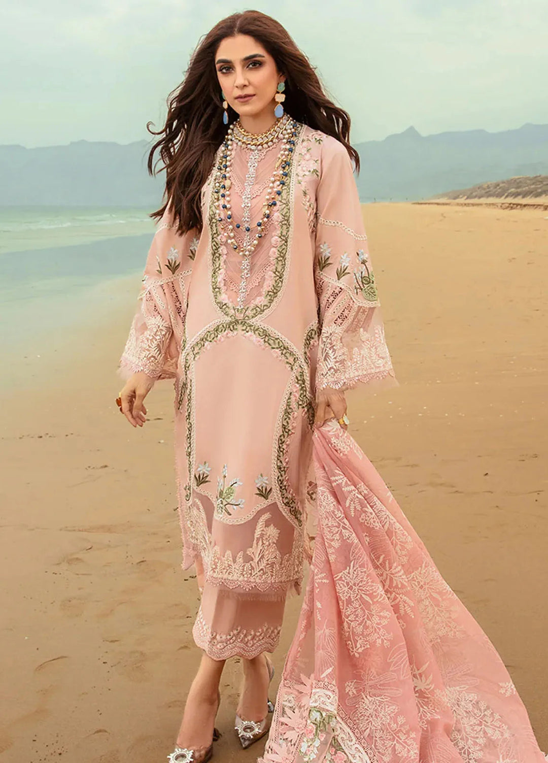 Saira Shakira Embroidered Lawn Suits Unstitched 3 Piece SSR24C Winds of Eden-Rose - Summer Collection