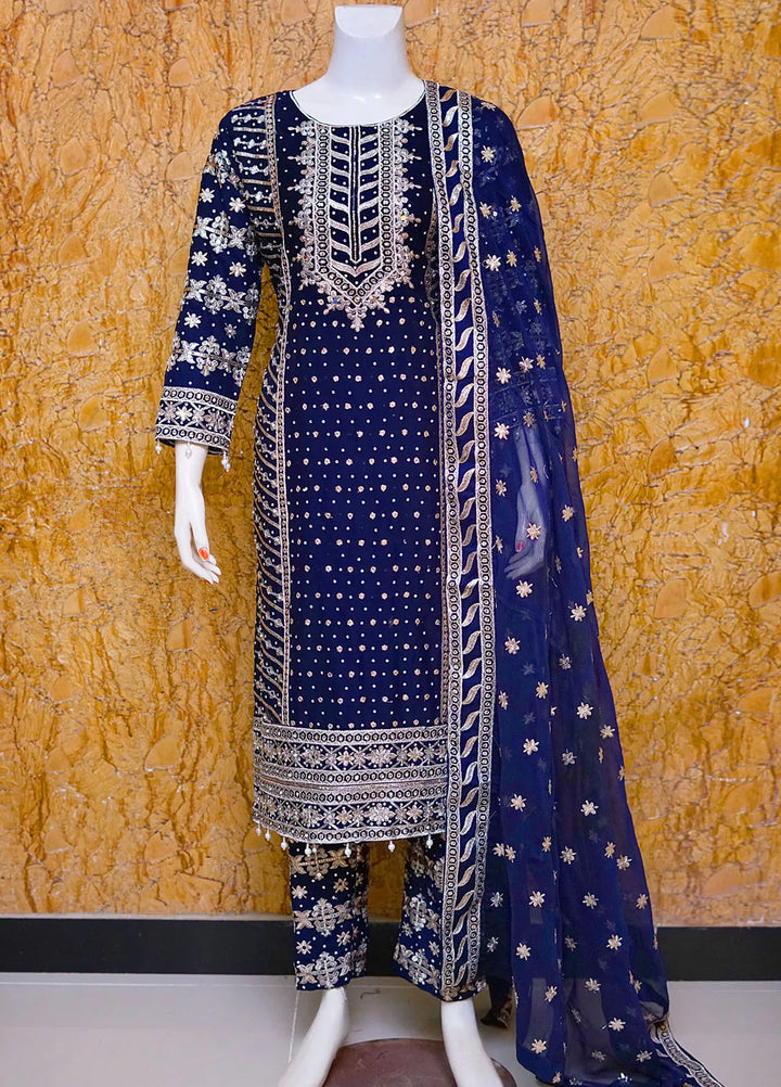 Saira Sultana Pret Embroidered Chiffon 3 Piece Suit Aamna Navy Blue