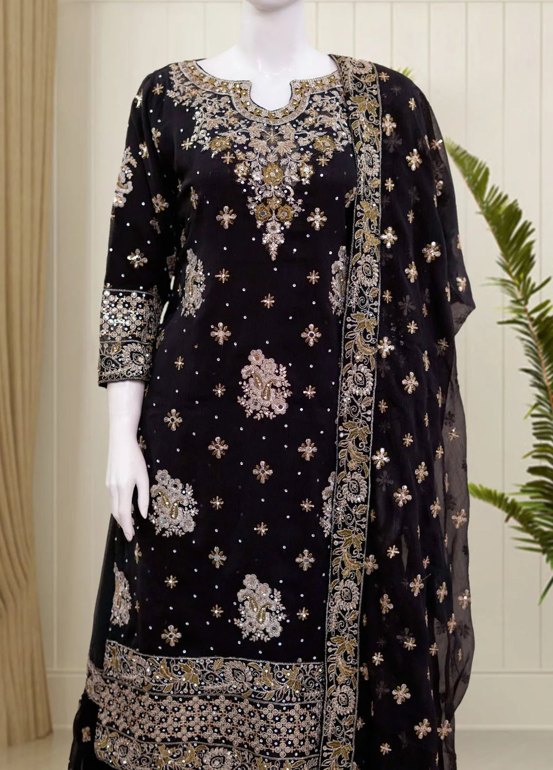Saira Sultana Pret Embroidered Chiffon 3 Piece Suit Aasira Black
