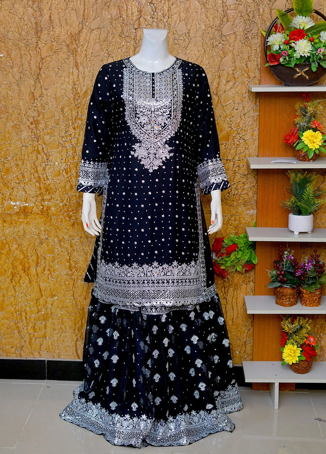 Saira Sultana Pret Embroidered Chiffon 3 Piece Suit Aleena Black