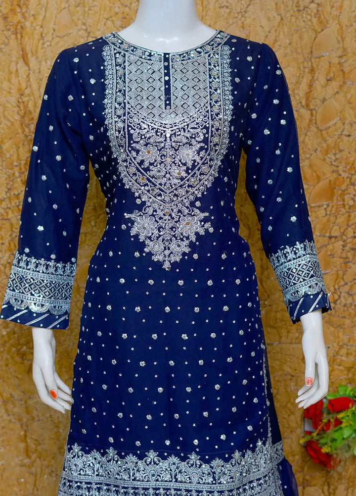 Saira Sultana Pret Embroidered Chiffon 3 Piece Suit Aleena Navy Blue