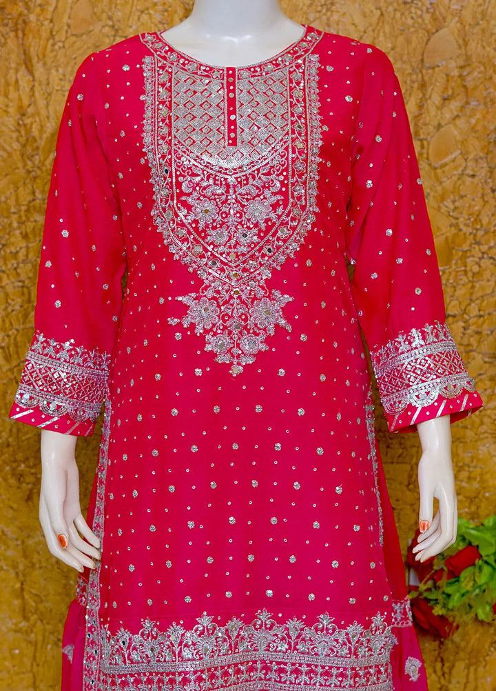 Saira Sultana Pret Embroidered Chiffon 3 Piece Suit Aleena Shocking Pink