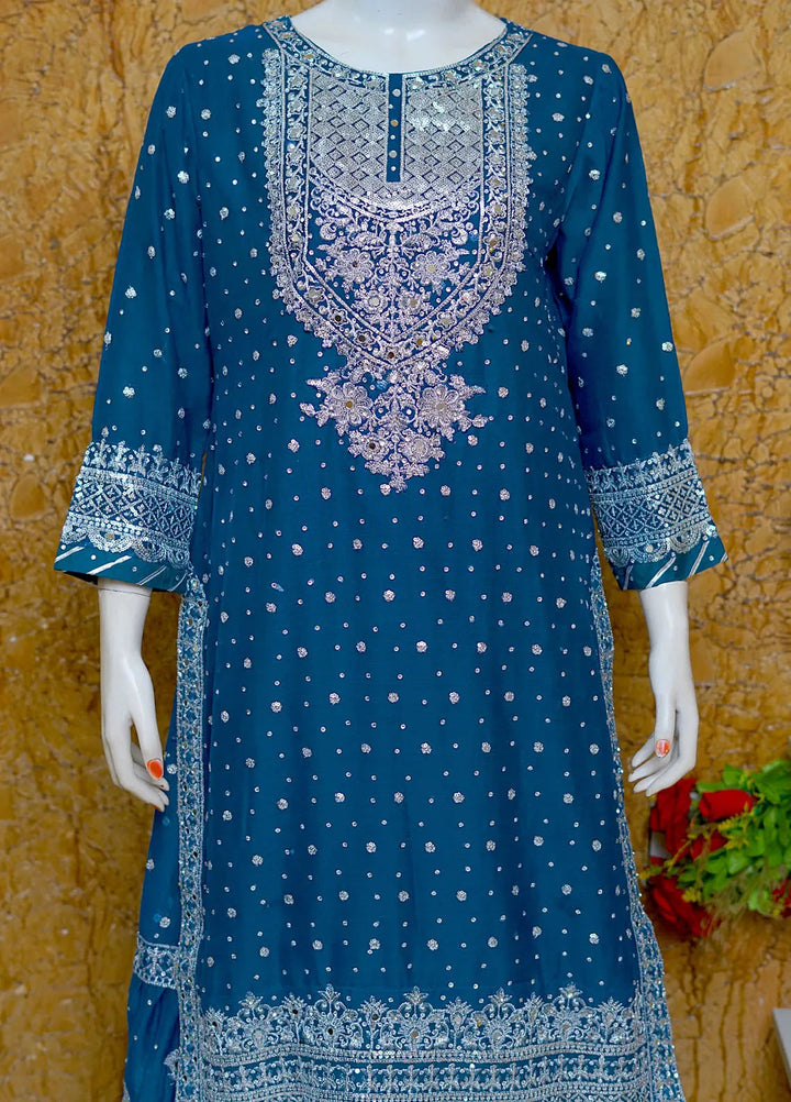 Saira Sultana Pret Embroidered Chiffon 3 Piece Suit Aleena Teal