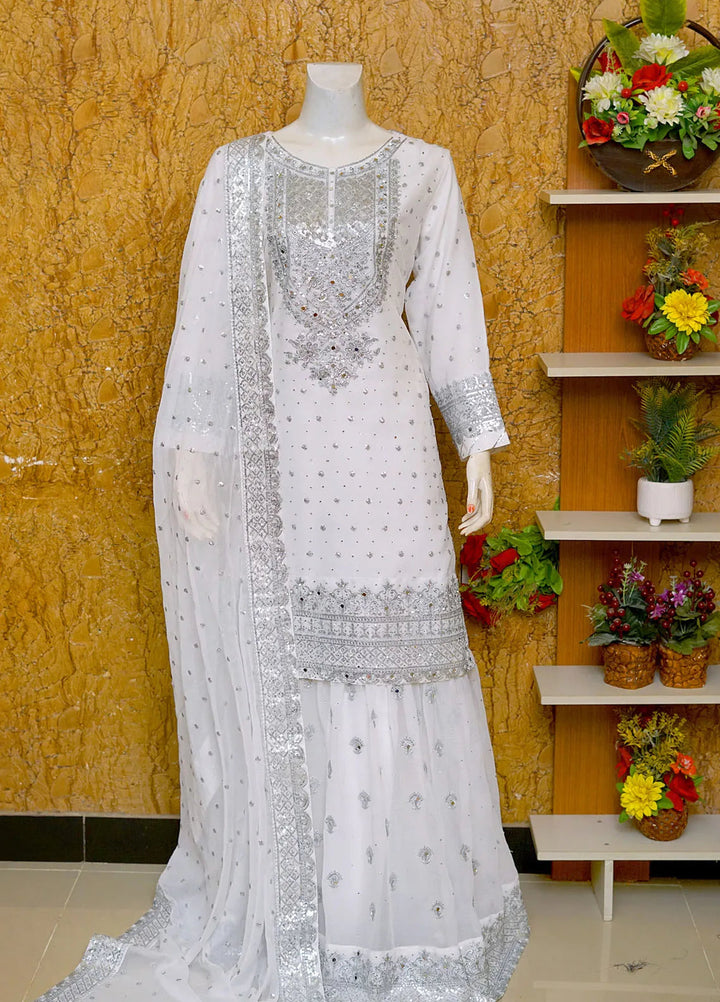 Saira Sultana Pret Embroidered Chiffon 3 Piece Suit Aleena White