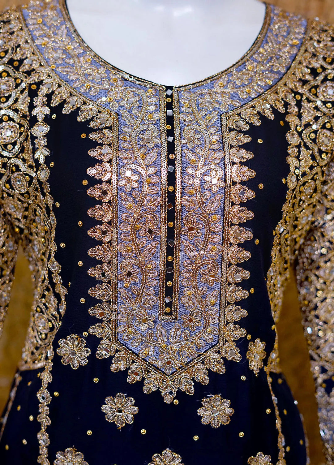 Saira Sultana Pret Embroidered Chiffon 3 Piece Suit Areesh Navy Blue