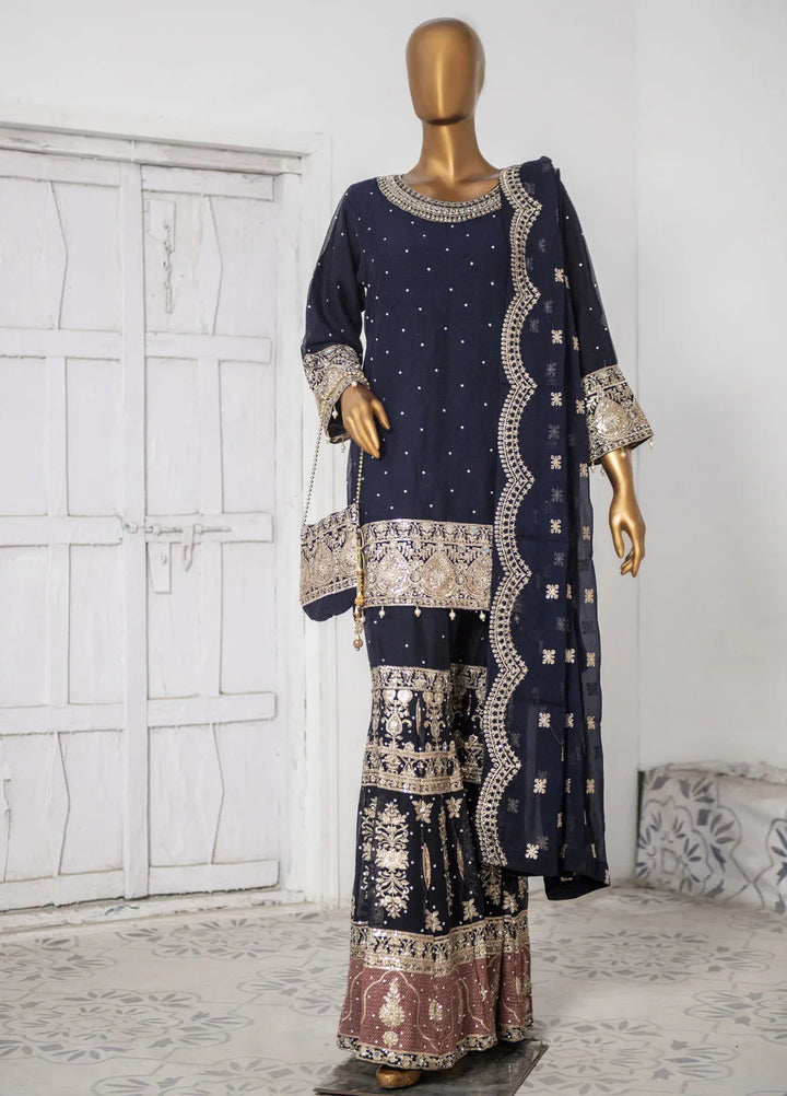 Saira Sultana Pret Embroidered Chiffon 3 Piece Suit Haniya Navy Blue