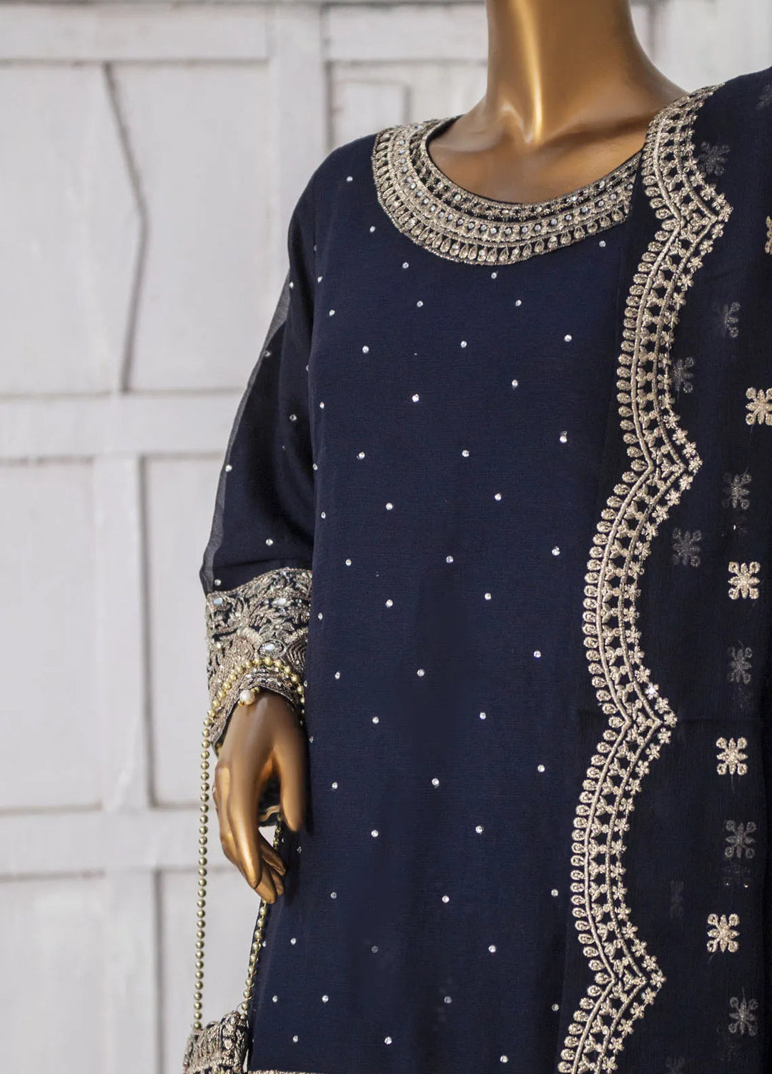 Saira Sultana Pret Embroidered Chiffon 3 Piece Suit Haniya Navy Blue