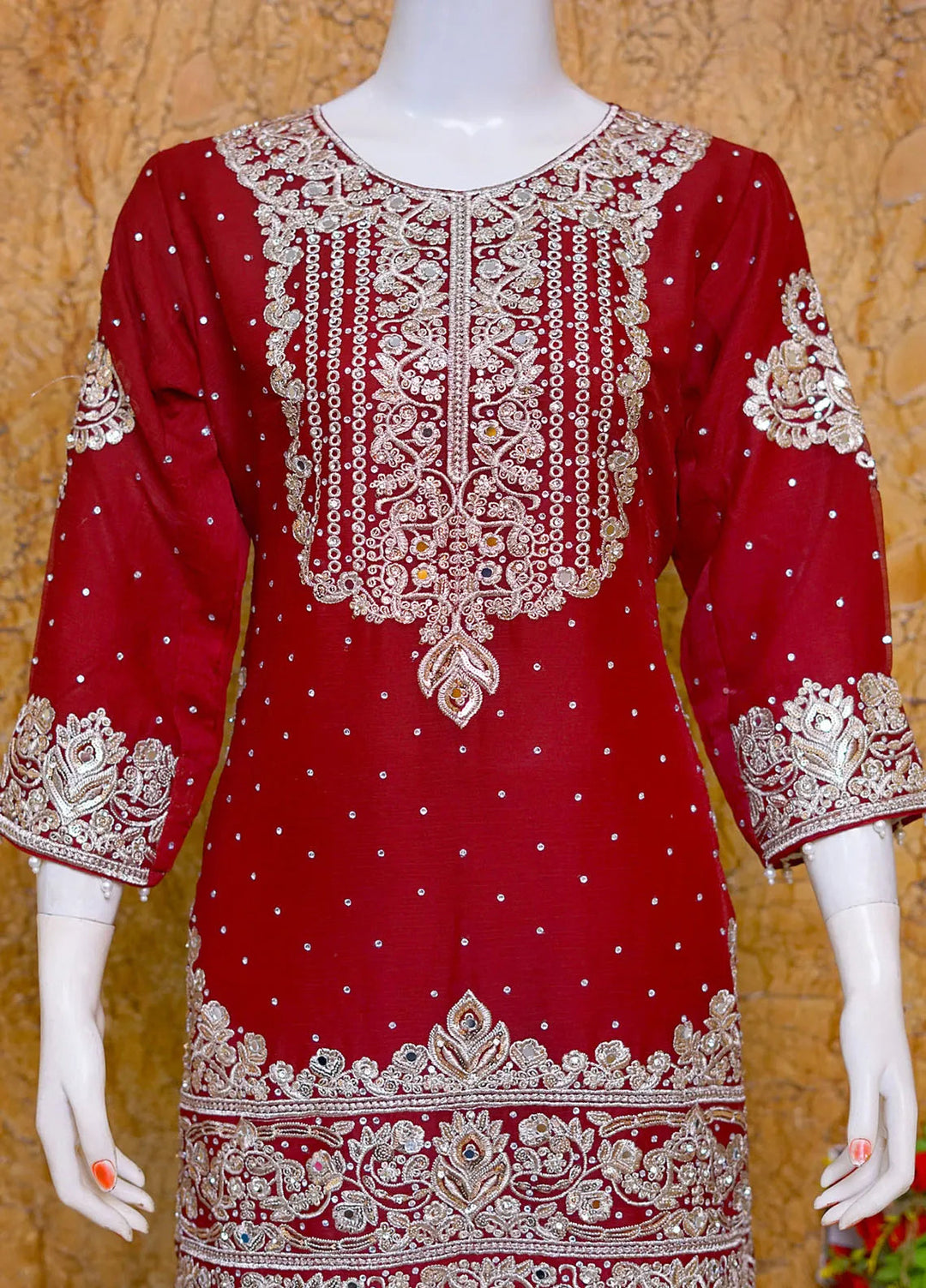 Saira Sultana Pret Embroidered Chiffon 3 Piece Suit Jannat Maroon