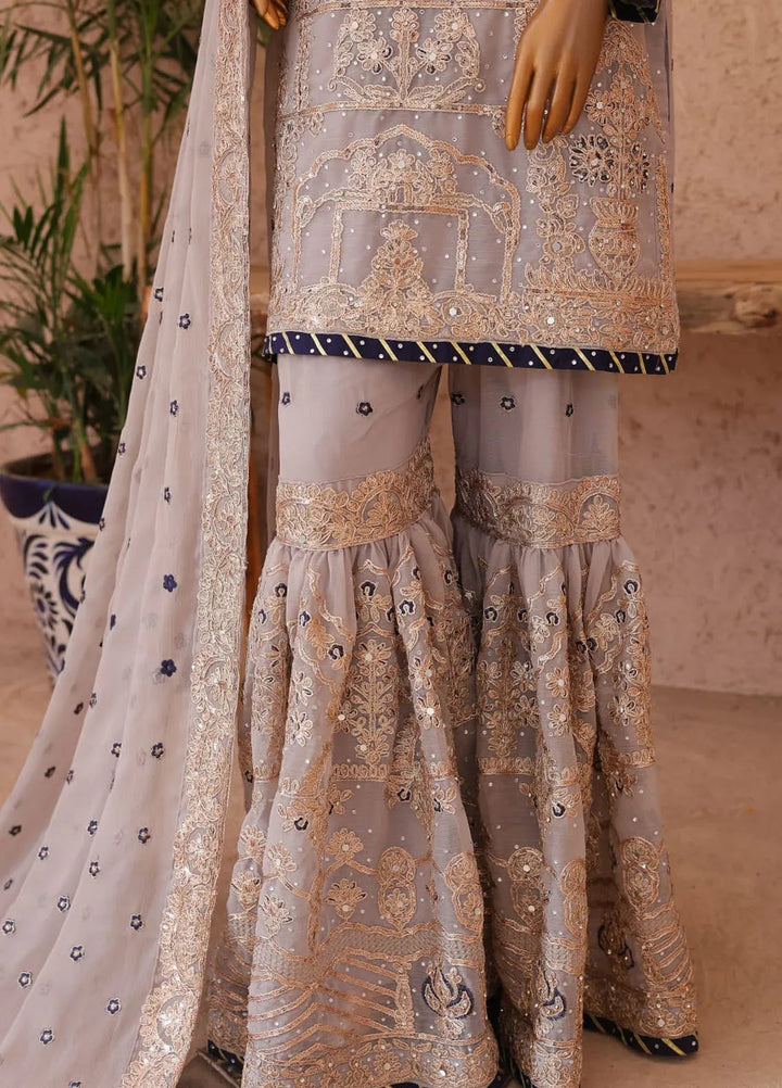 Saira Sultana Pret Embroidered Chiffon 3 Piece Suit Maah Paara Pastel Grey