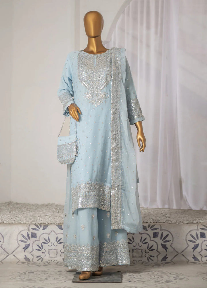 Saira Sultana Pret Embroidered Chiffon 3 Piece Suit Mah-Jabeen Ice Blue