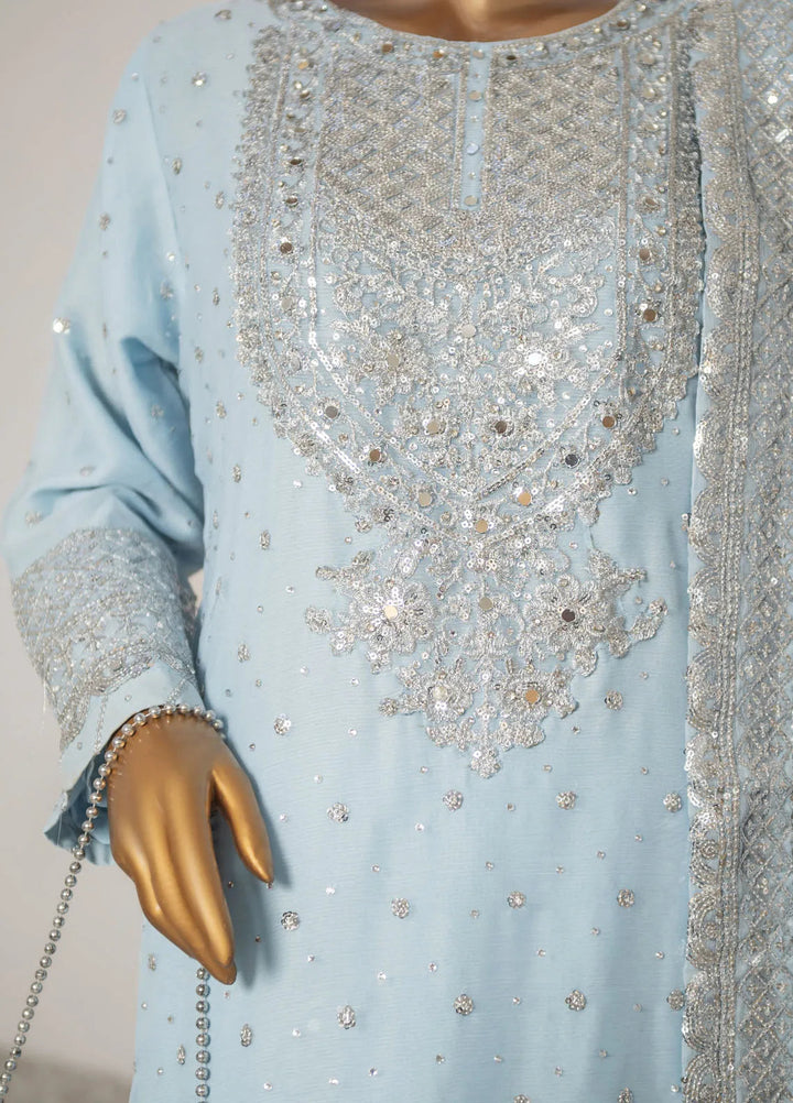 Saira Sultana Pret Embroidered Chiffon 3 Piece Suit Mah-Jabeen Ice Blue