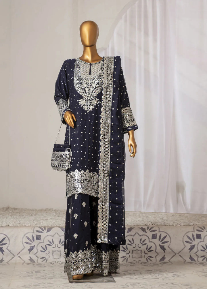 Saira Sultana Pret Embroidered Chiffon 3 Piece Suit Mah-Jabeen Navy Blue