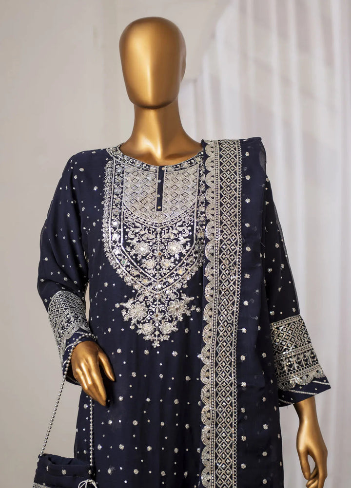 Saira Sultana Pret Embroidered Chiffon 3 Piece Suit Mah-Jabeen Navy Blue