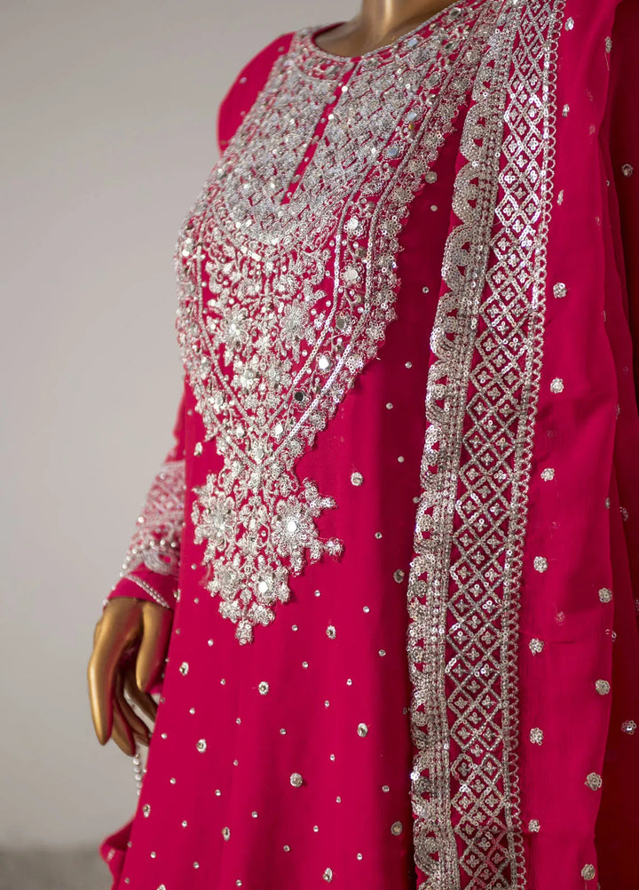 Saira Sultana Pret Embroidered Chiffon 3 Piece Suit Mah-Jabeen Shocking Pink