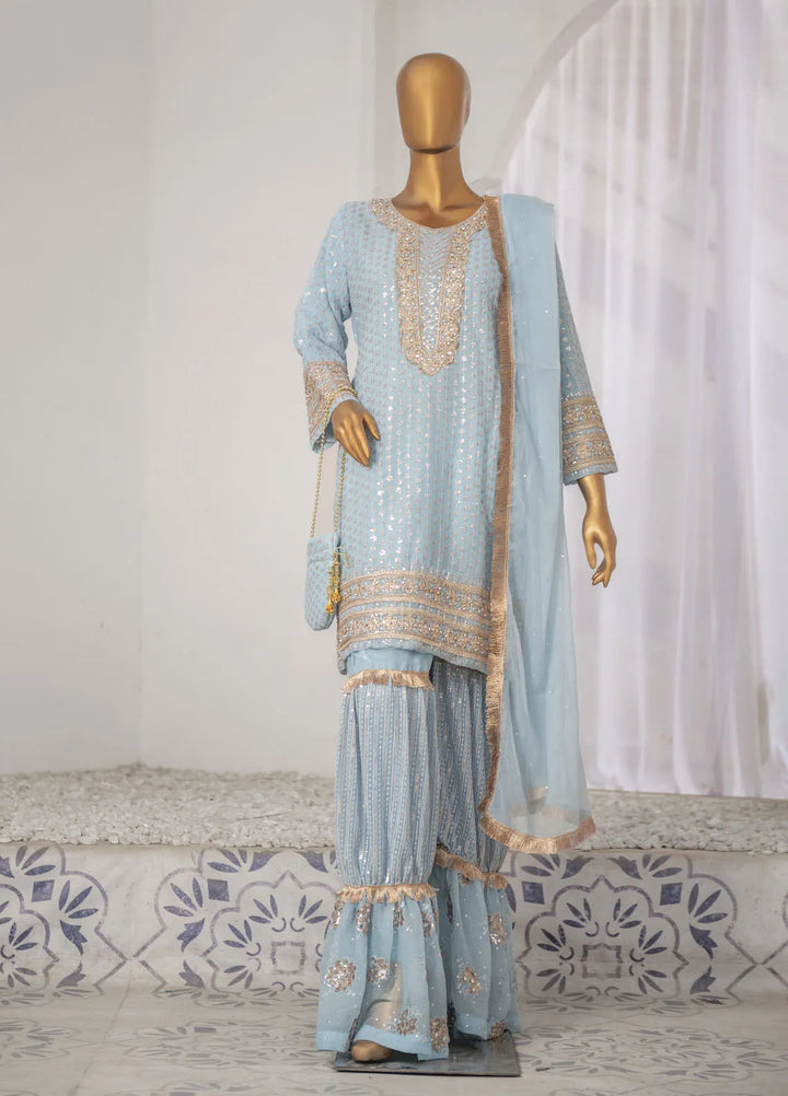 Saira Sultana Pret Embroidered Chiffon 3 Piece Suit Roman Ice Blue