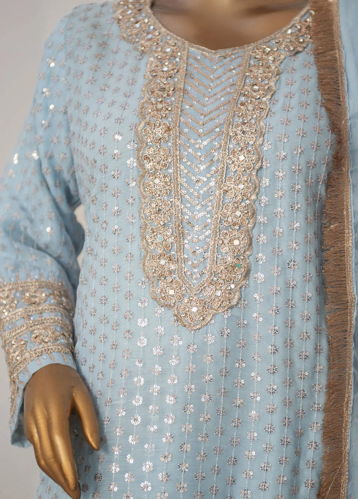 Saira Sultana Pret Embroidered Chiffon 3 Piece Suit Roman Ice Blue