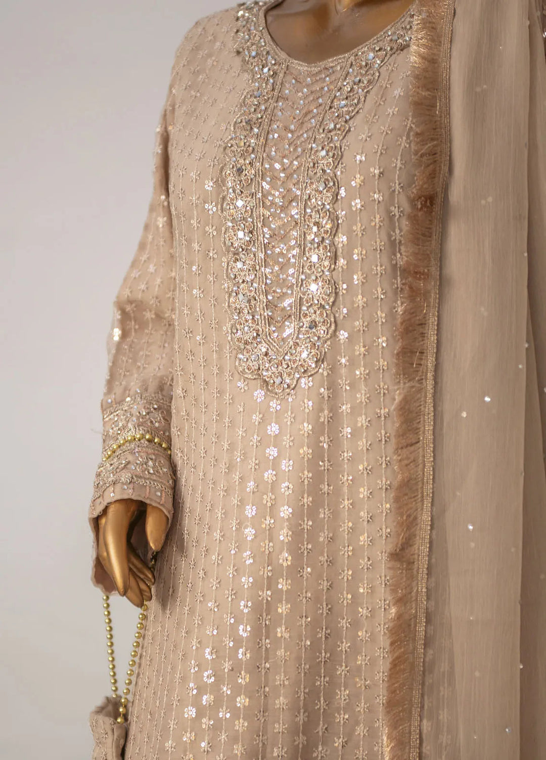 Saira Sultana Pret Embroidered Chiffon 3 Piece Suit Roman Sand
