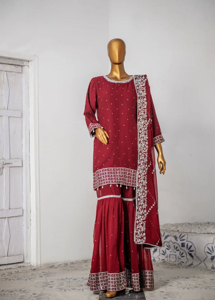 Saira Sultana Pret Embroidered Chiffon 3 Piece Suit Rubab Maroon