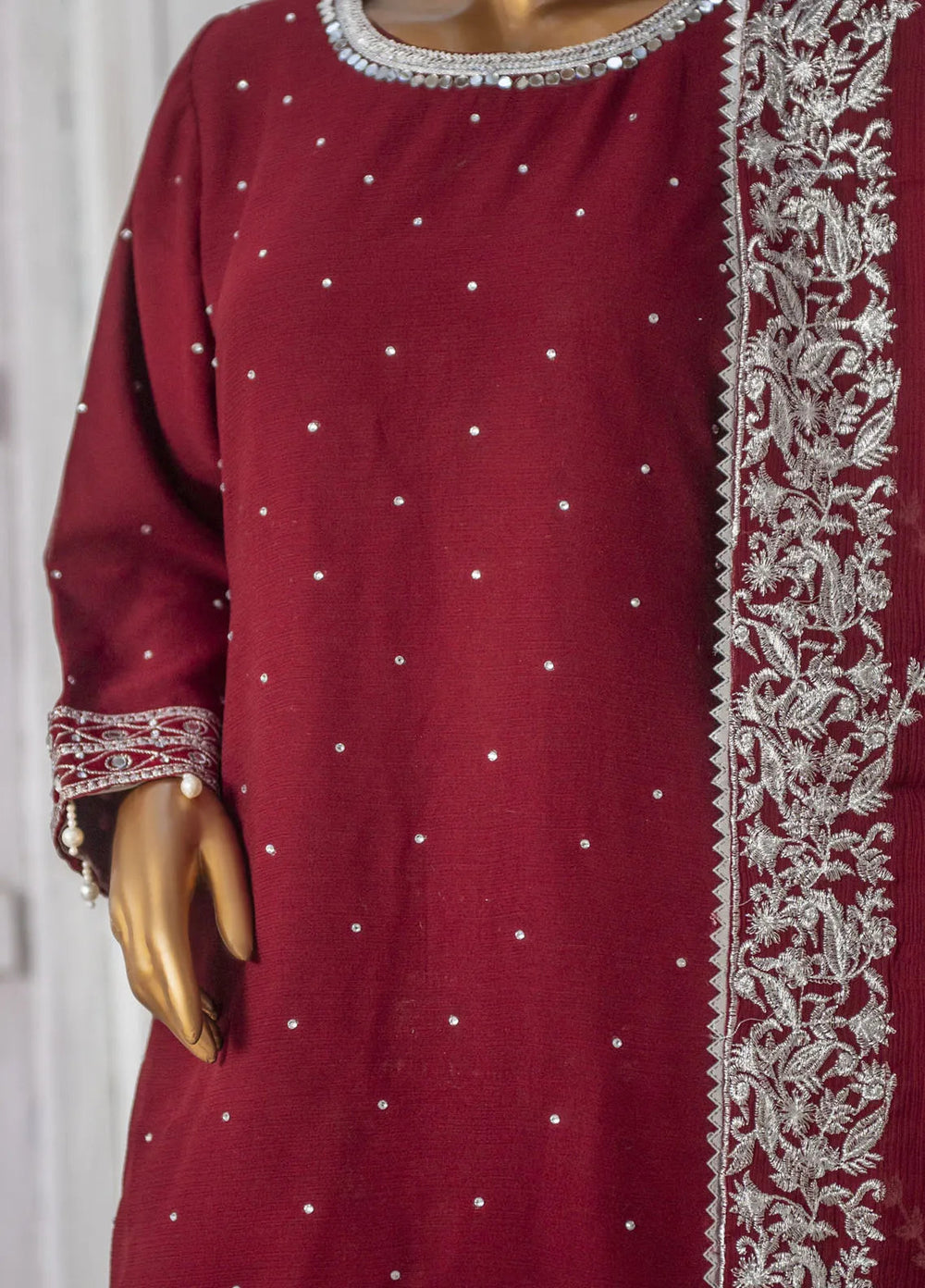Saira Sultana Pret Embroidered Chiffon 3 Piece Suit Rubab Maroon