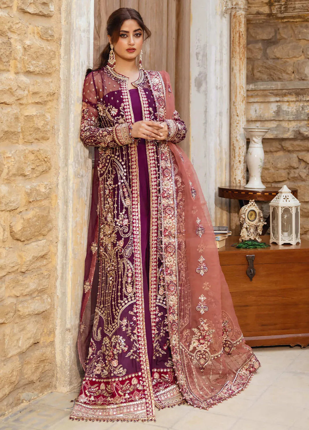 Sajal by Serene Embroidered Organza Suits Unstitched 3 Piece SP24SJ SB-34 Nazakat - Wedding Collection