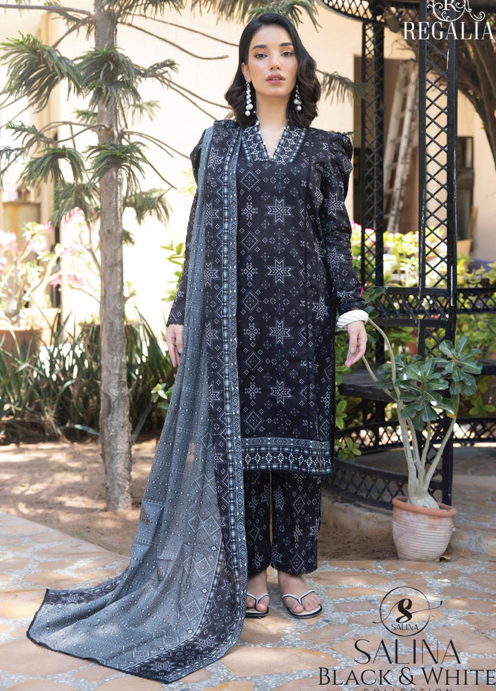 Salina By Regalia Textiles Printed Lawn Suits Unstitched 3 Piece RGT23BW 01 - Black & White Collection