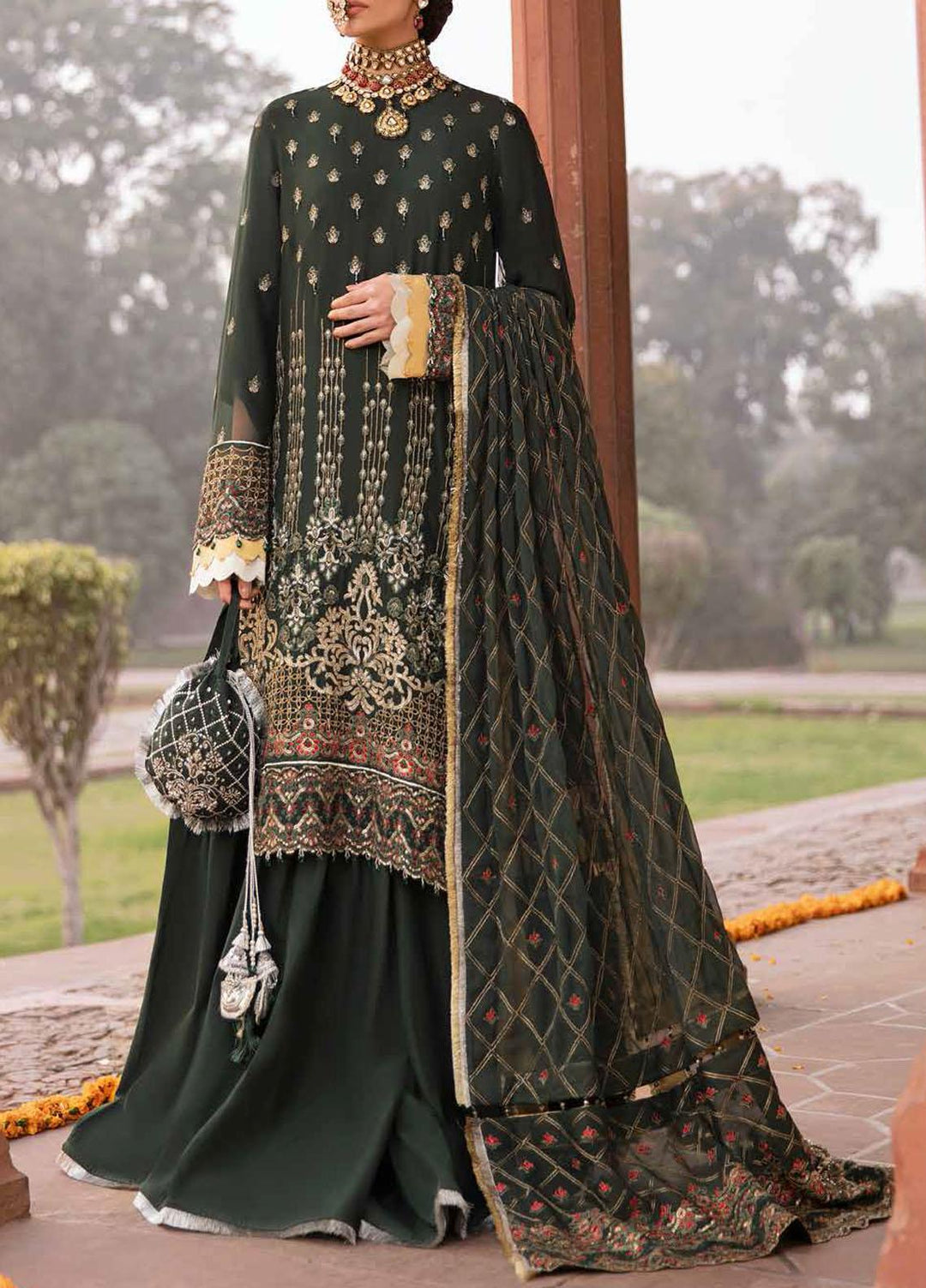 Dastak By Salitex Embroidered Chiffon Suits Unstitched 3 Piece ST22D HC-21 - Luxury Collection