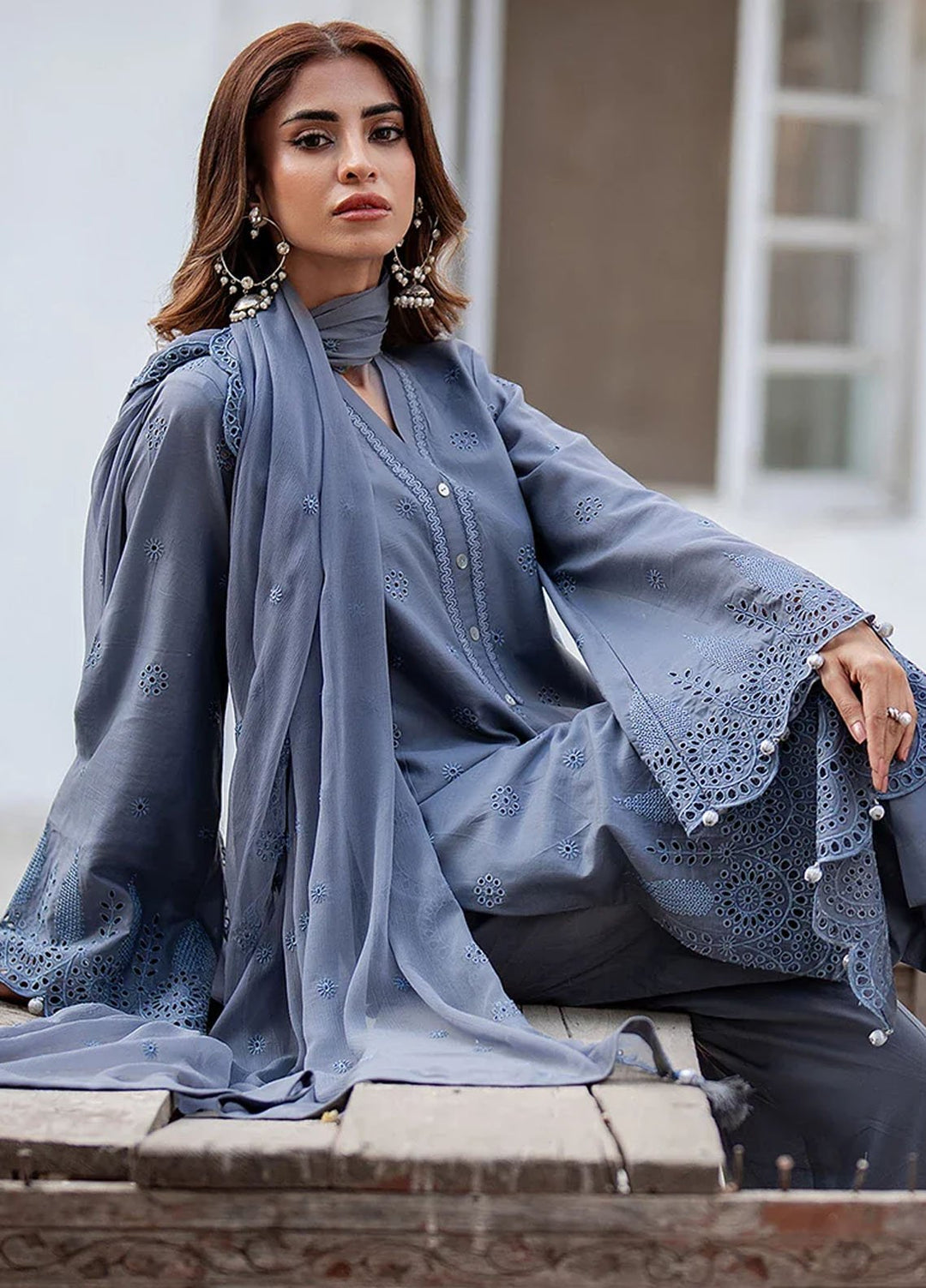 Salitex Embroidered Chikankari Lawn Suits Unstitched 3 Piece SUNS7CK029UT - Summer Collection