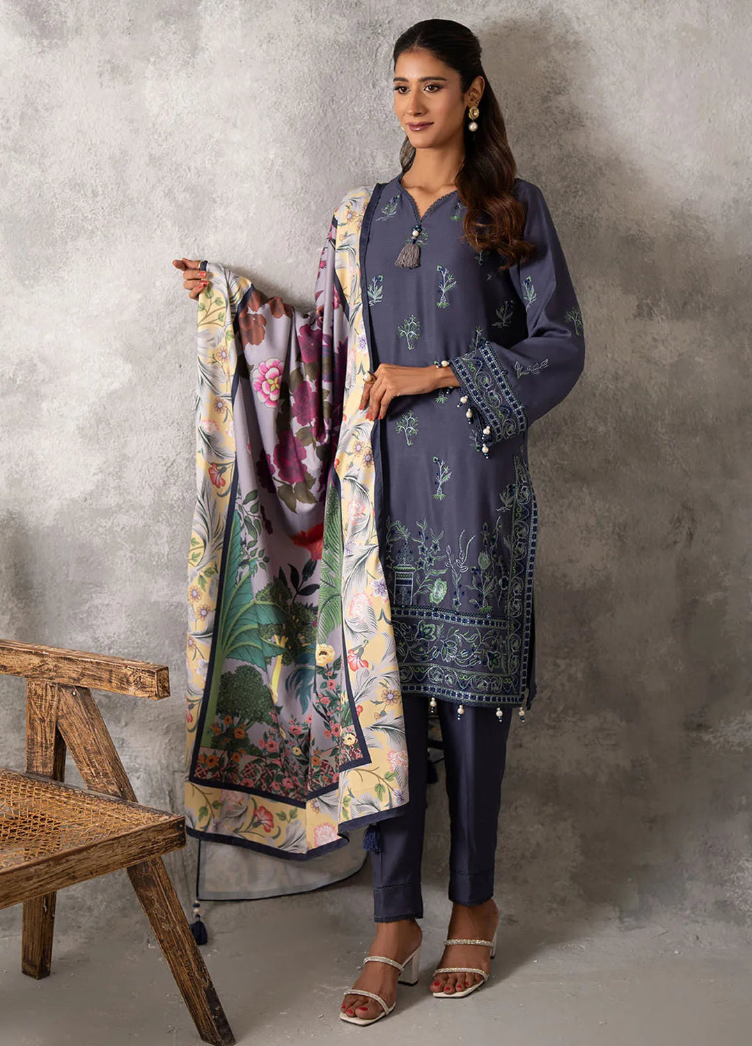Salitex Embroidered Cottel Suits Unstitched 3 Piece SUNW6MI039UT - Winter Collection