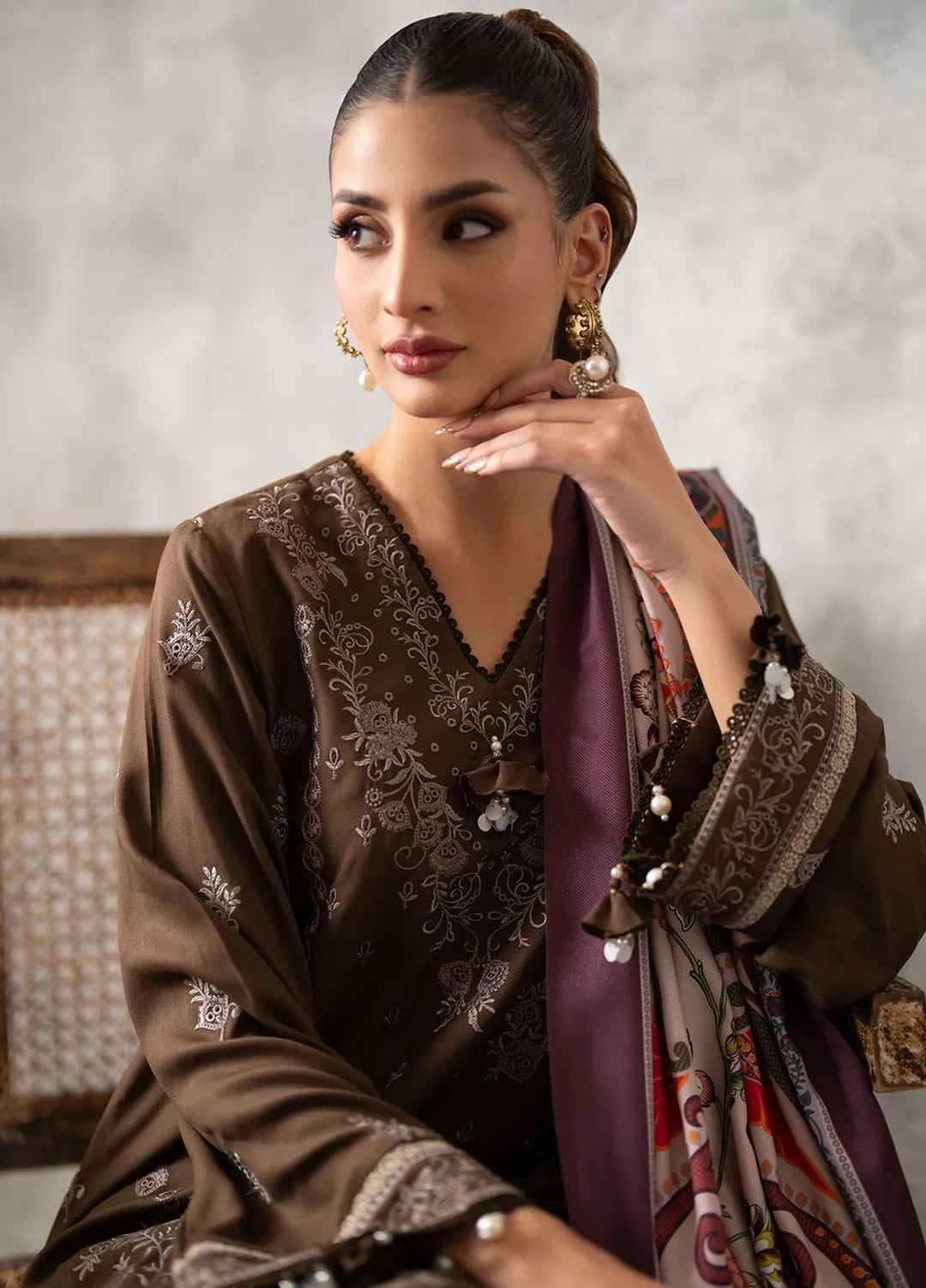 Salitex Embroidered Cottel Suits Unstitched 3 Piece SUNW6MI043UT - Winter Collection