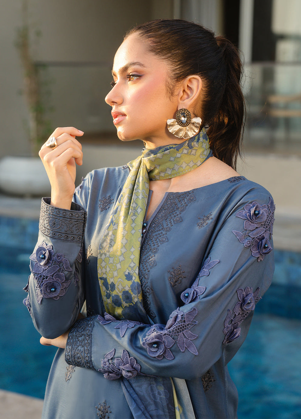 Salitex Embroidered Lawn Suits Unstitched 3 Piece SUNS7ALM058UT - Summer Collection