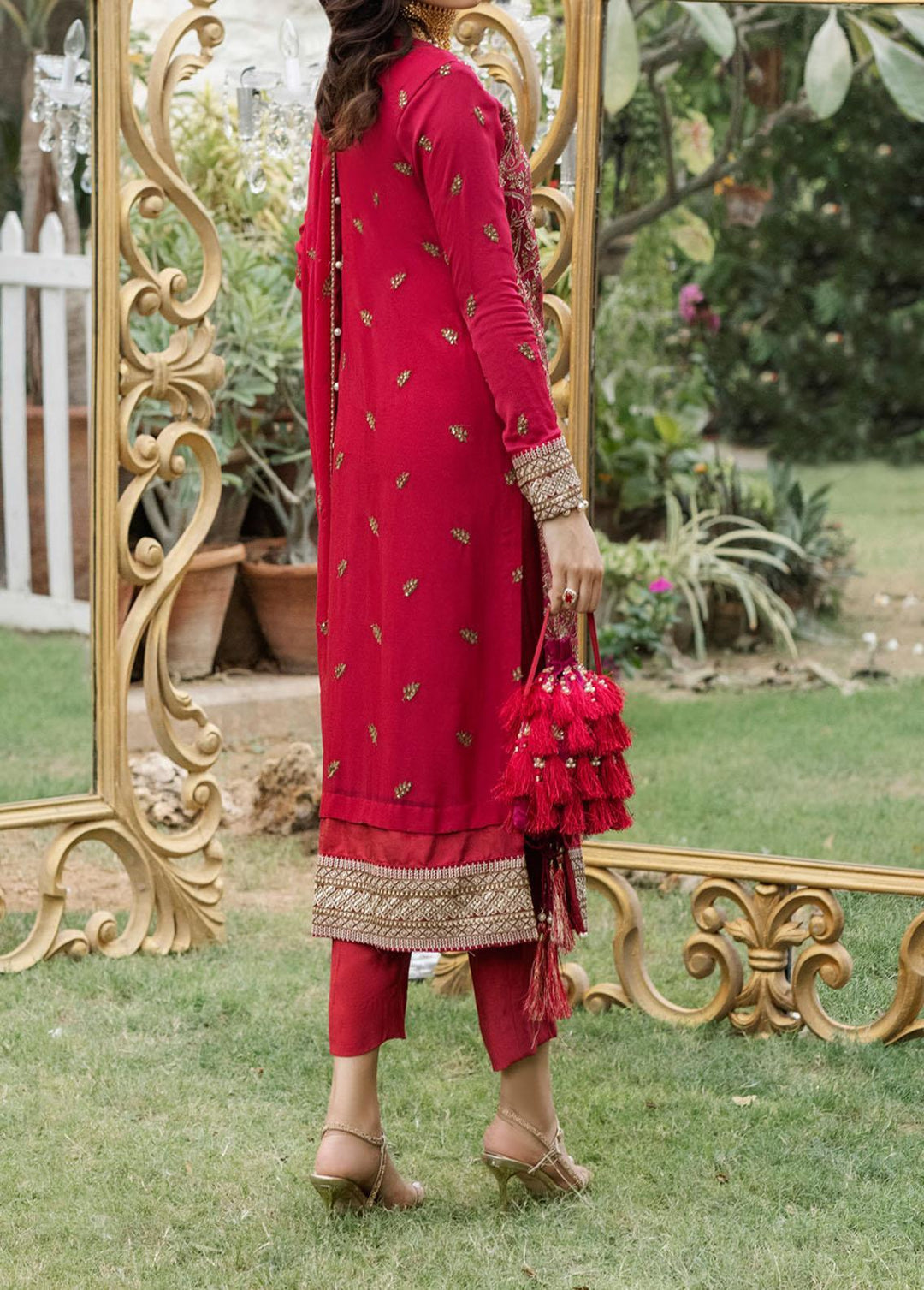 Salitex Embroidered Chiffon Suits Unstitched 3 Piece ST21F HC-00009UT Fuschia - Luxury Collection