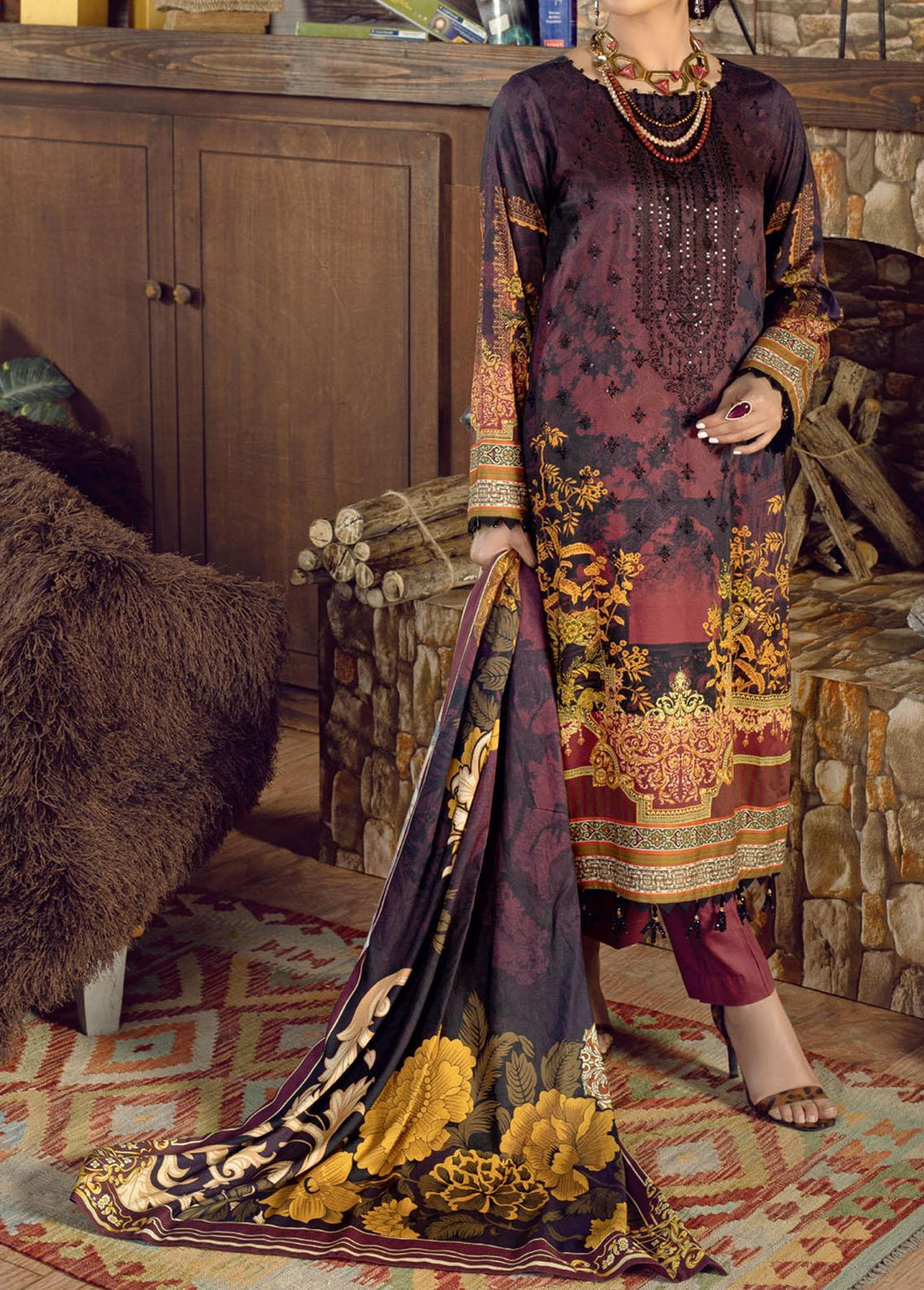 Salitex Embroidered Cottel Suits Unstitched 3 Piece ST21CT WK-00645 - Winter Collection
