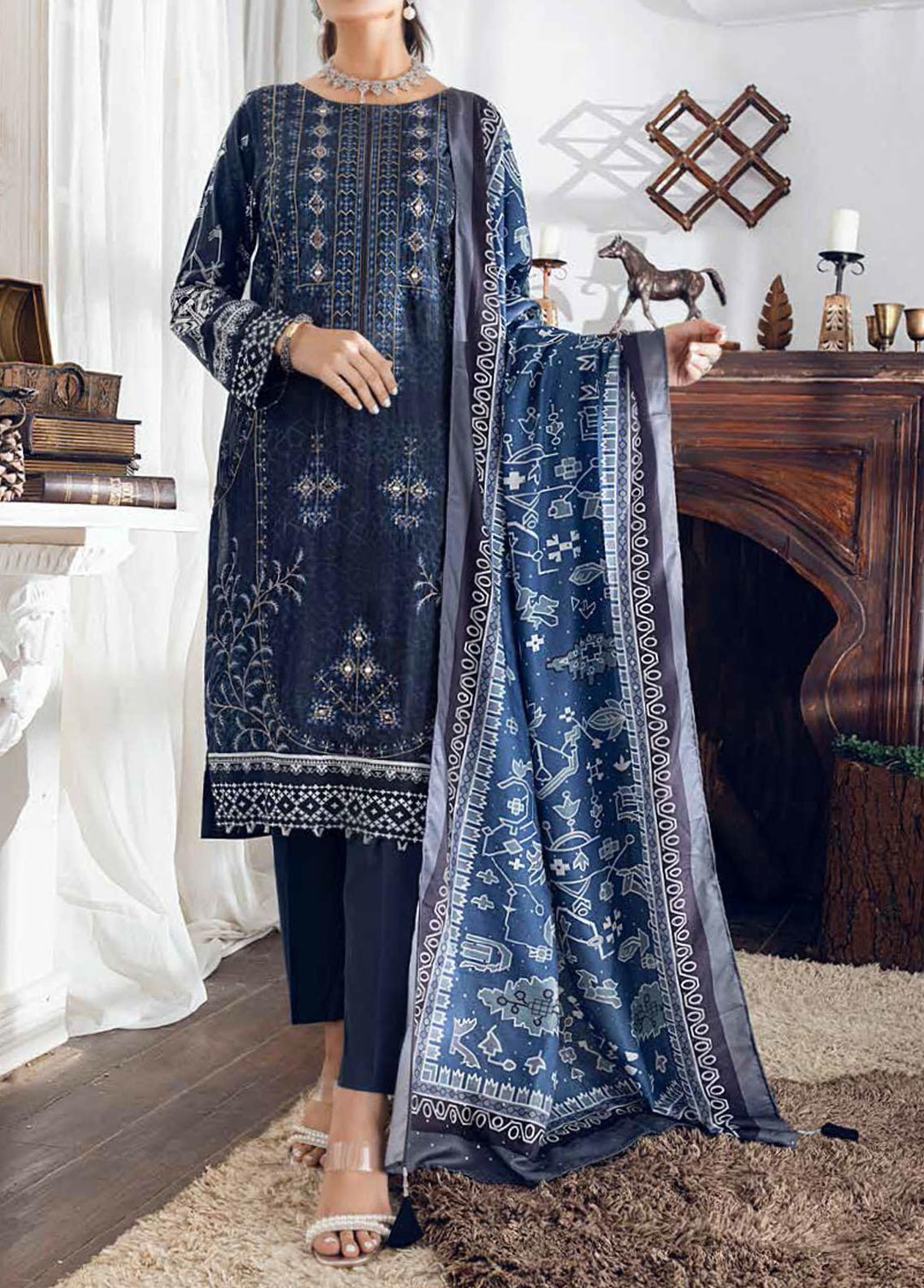 Oznur By Salitex Embroidered Linen Suits Unstitched 3 Piece ST21LN WK-00895 - Winter Collection