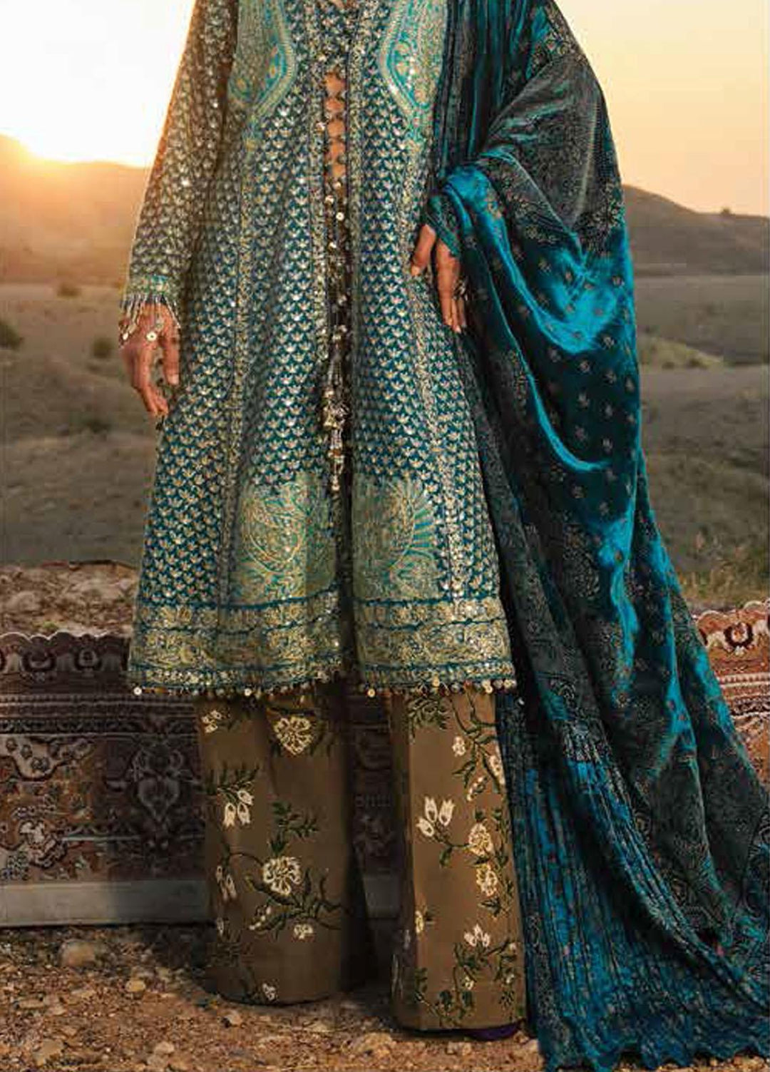 Sana Safinaz Embroidered Raw Silk Suits Unstitched 3 Piece SS23WL D-7B - Luxury Collection