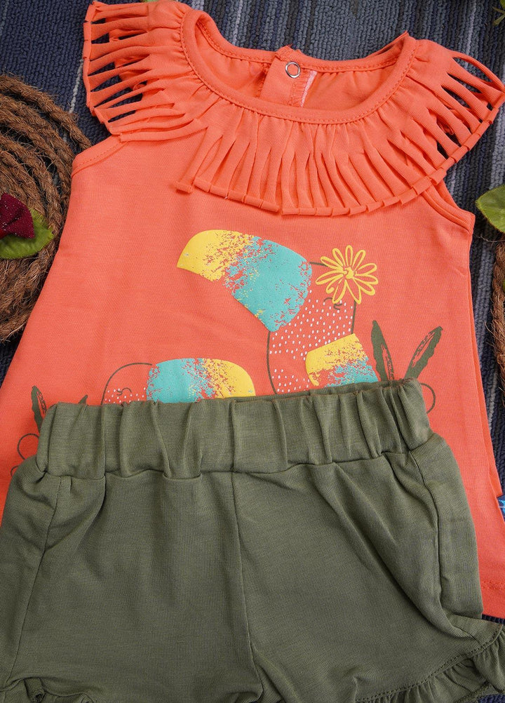 Sanaulla Exclusive Range Cotton Casual Girls Suit -  133101 Orange