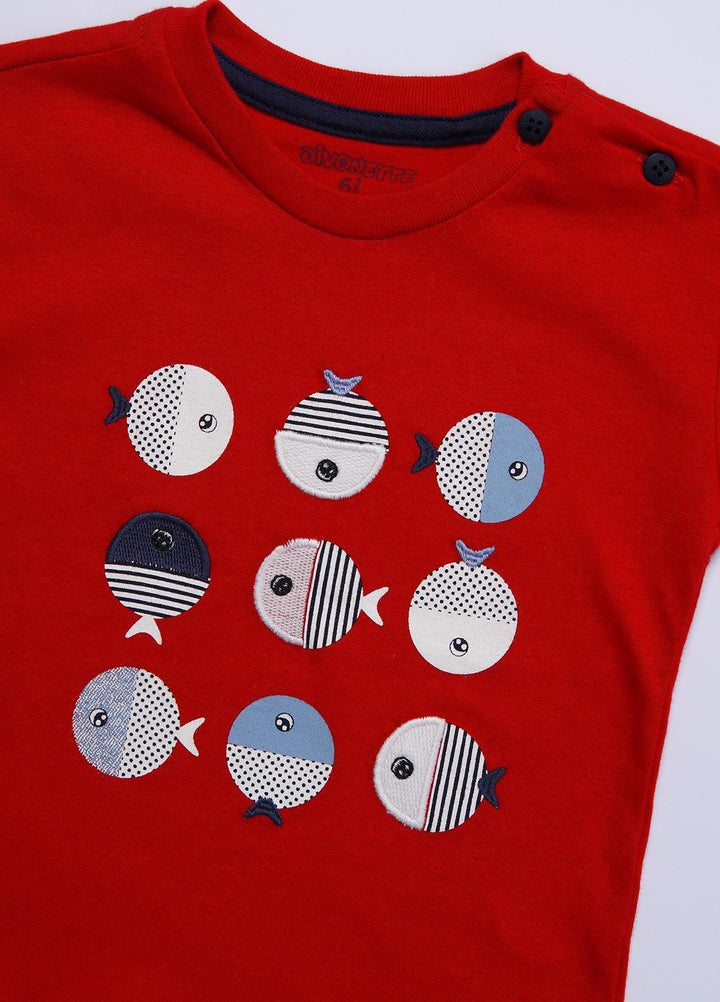 Sanaulla Exclusive Range Cotton Casual T-Shirts for Boys -  7511-1 Red