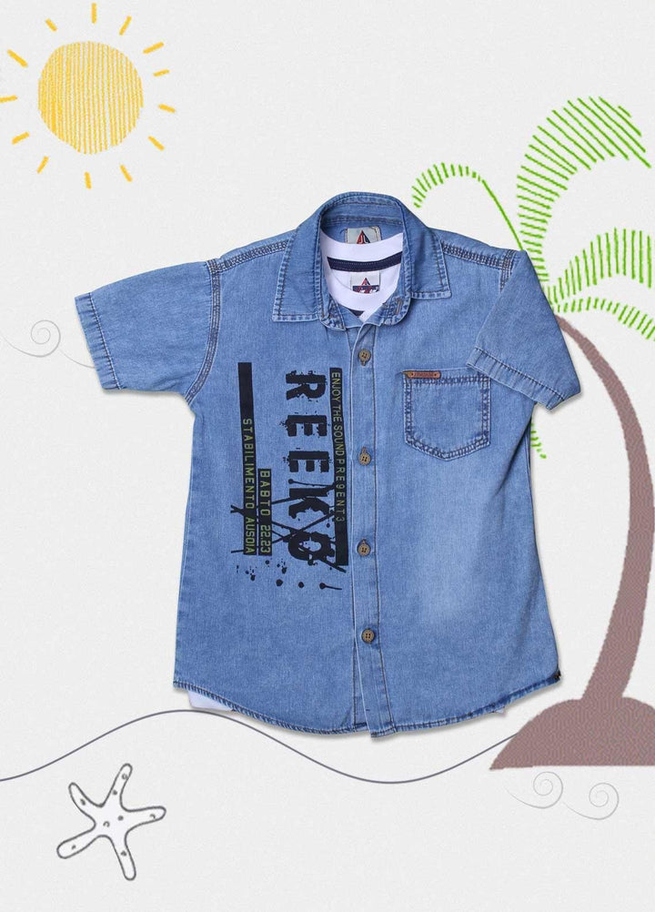 Sanaulla Exclusive Range Cotton Fancy Shirts for Boys -  D-028-2 Blue