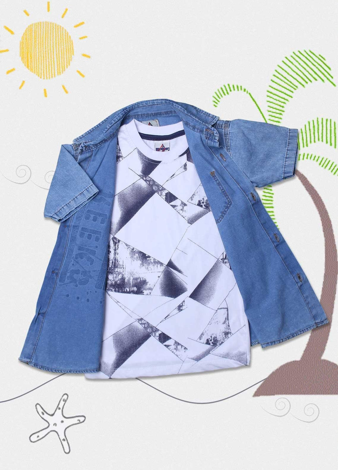 Sanaulla Exclusive Range Cotton Fancy Shirts for Boys -  D-028-2 Blue