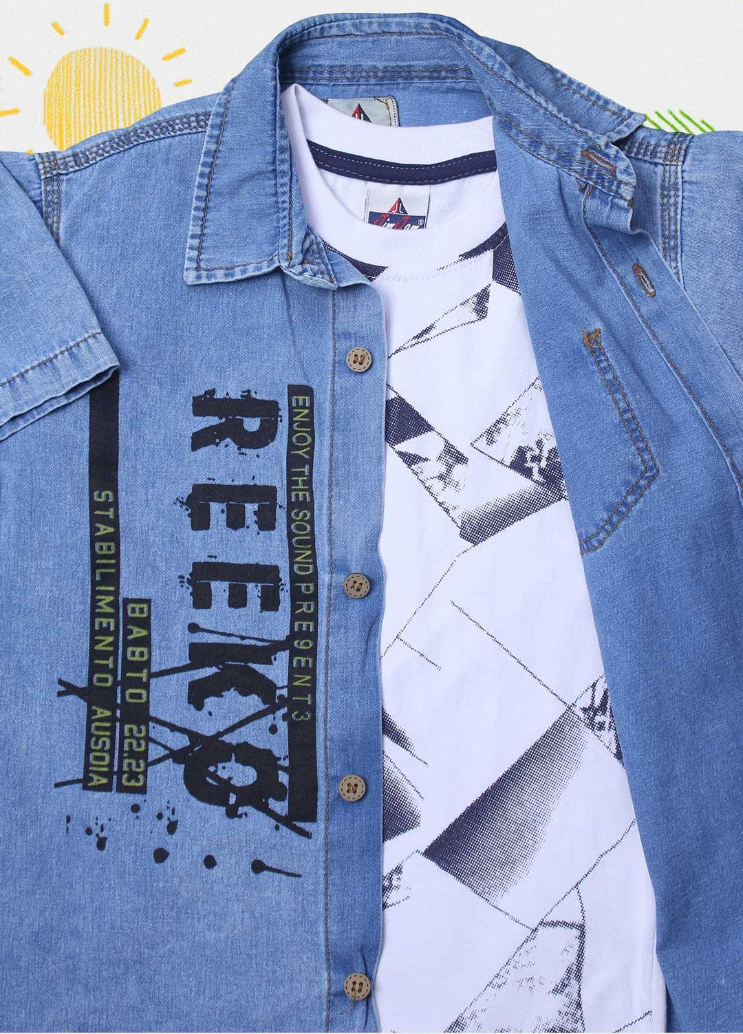 Sanaulla Exclusive Range Cotton Fancy Shirts for Boys -  D-028-2 Blue