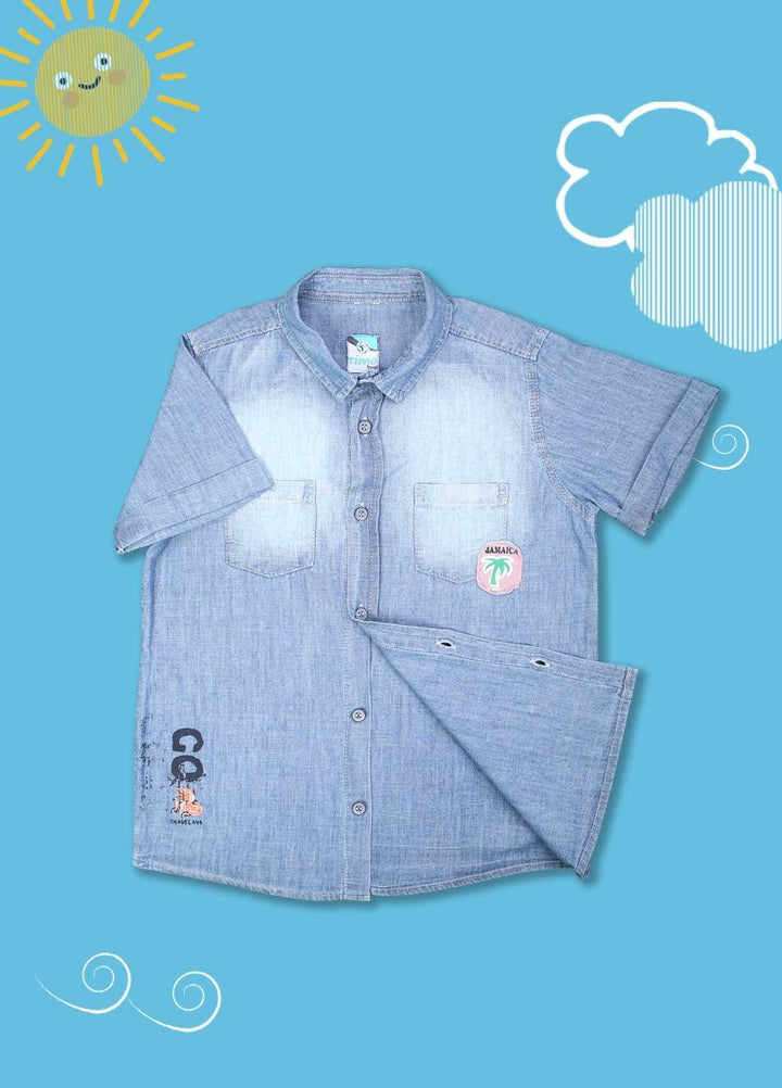 Sanaulla Exclusive Range Cotton Casual Boys Shirts -  D-503 Blue
