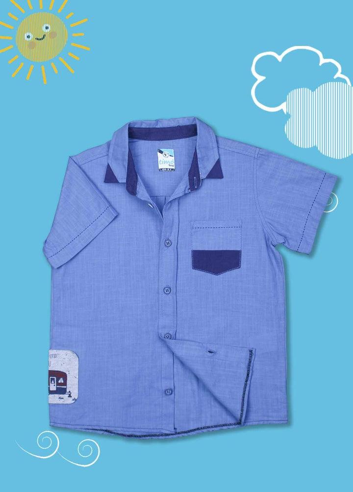 Sanaulla Exclusive Range Cotton Casual Boys Shirts -  D-803 Light Blue