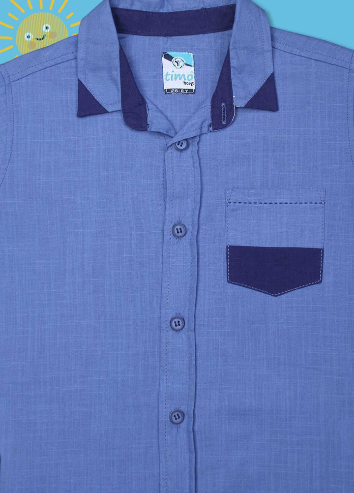 Sanaulla Exclusive Range Cotton Casual Boys Shirts -  D-803 Light Blue