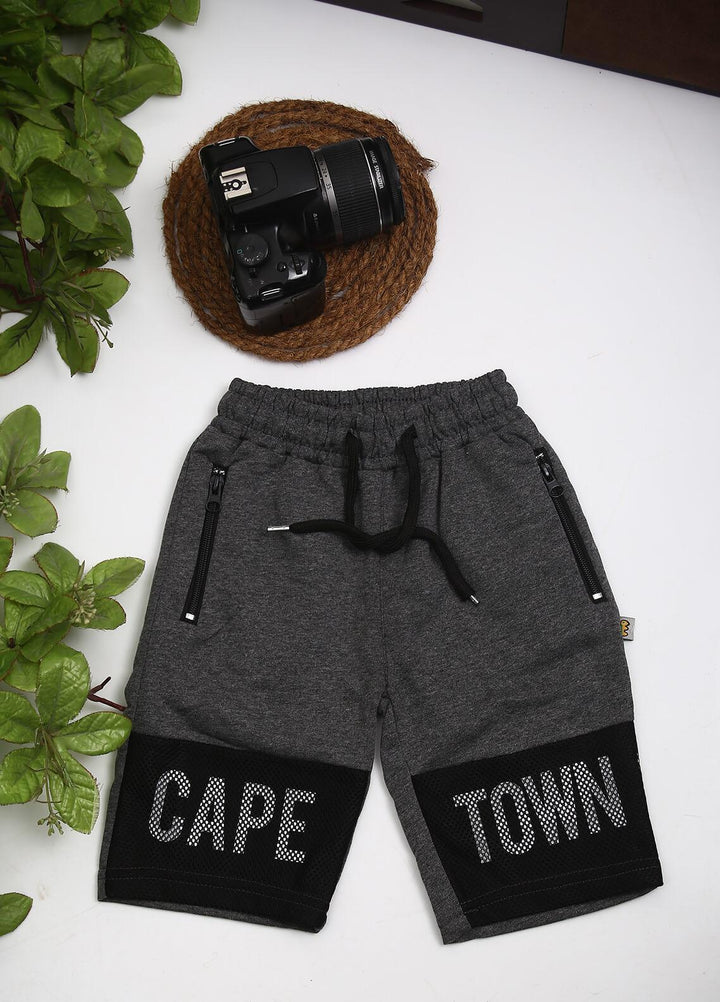 Sanaulla Exclusive Range Cotton Fancy Shorts for Boys -  D-3018 Dark Grey