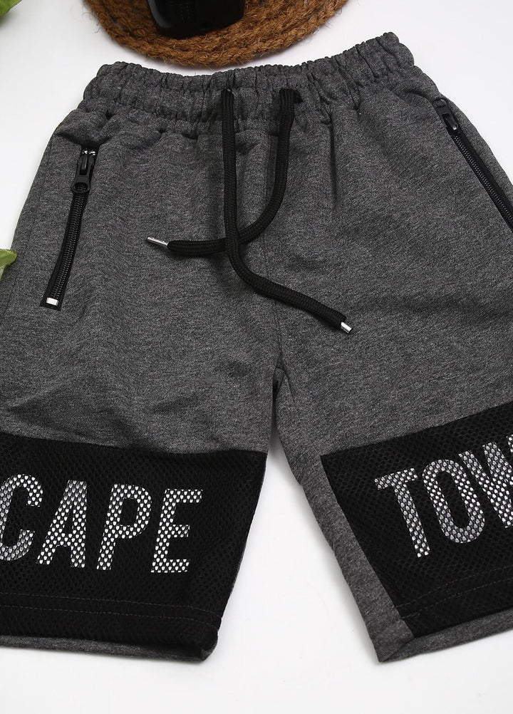 Sanaulla Exclusive Range Cotton Fancy Shorts for Boys -  D-3018 Dark Grey