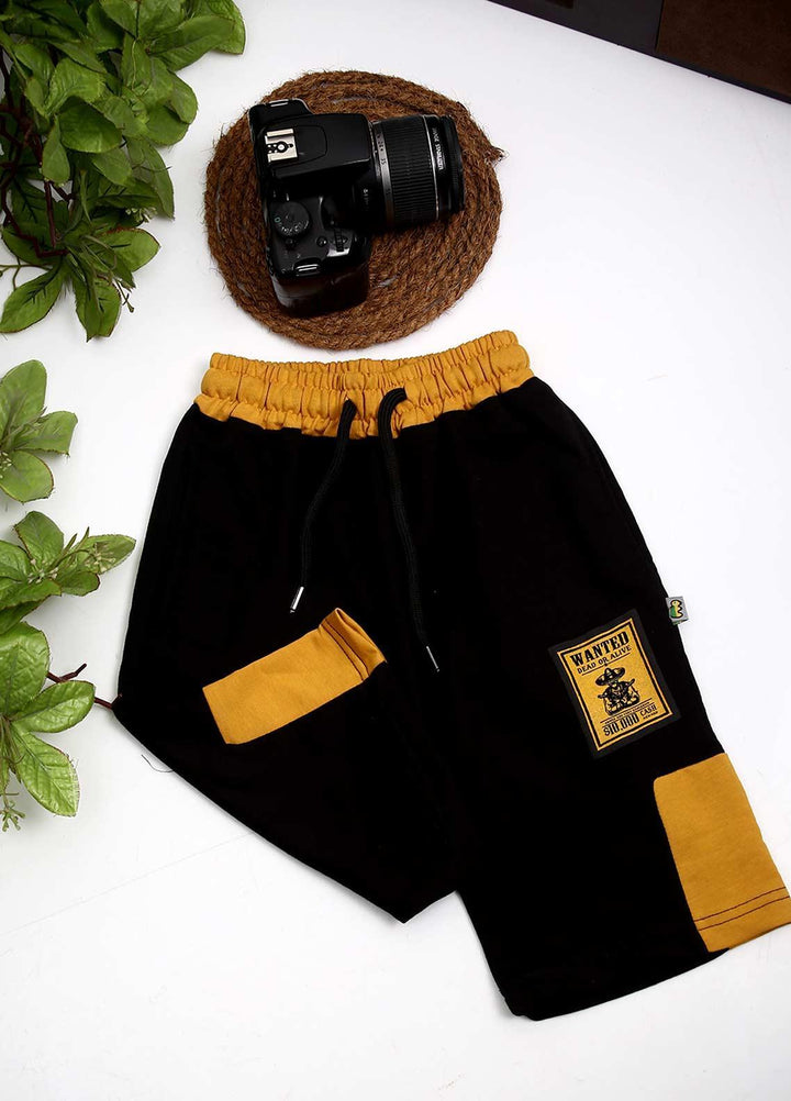 Sanaulla Exclusive Range Cotton Fancy Boys Shorts -  D-3030 Black