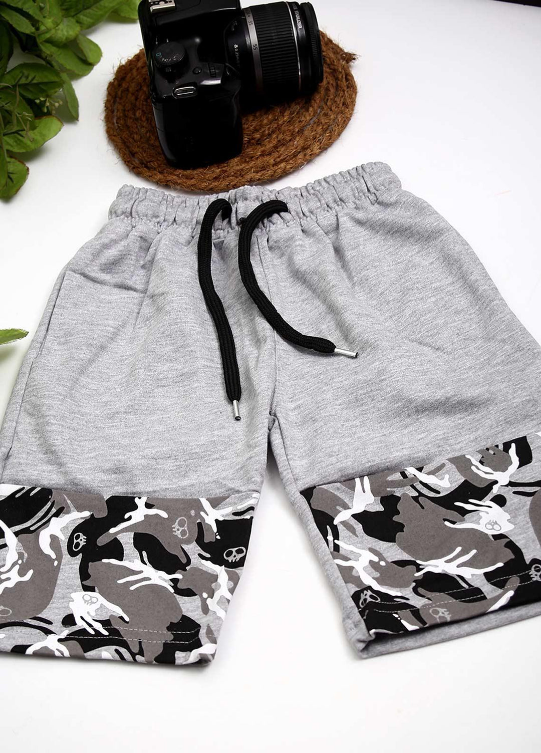 Sanaulla Exclusive Range Cotton Fancy Boys Shorts -  D-3240 Light Grey