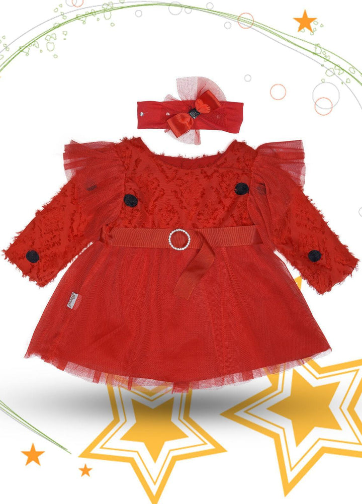 Sanaulla Exclusive Range Cotton Fancy Girls Frocks -  333038 Red